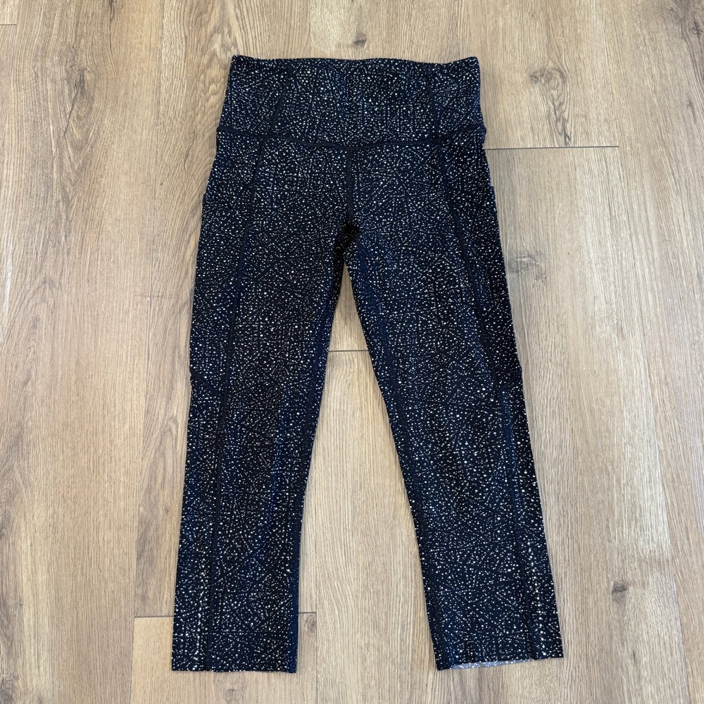 Lululemon Fast and Free Crop 2 Sparkle Dot Black White Leggings W6AKJS Size 4
